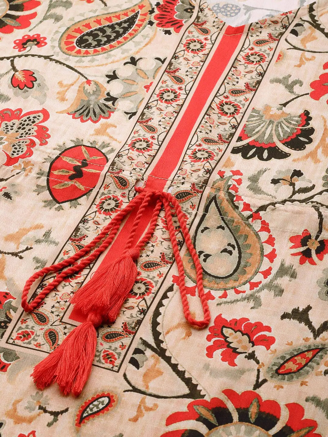Beige & Red Floral Kaftan Dress | Stylish Kaftans for Women