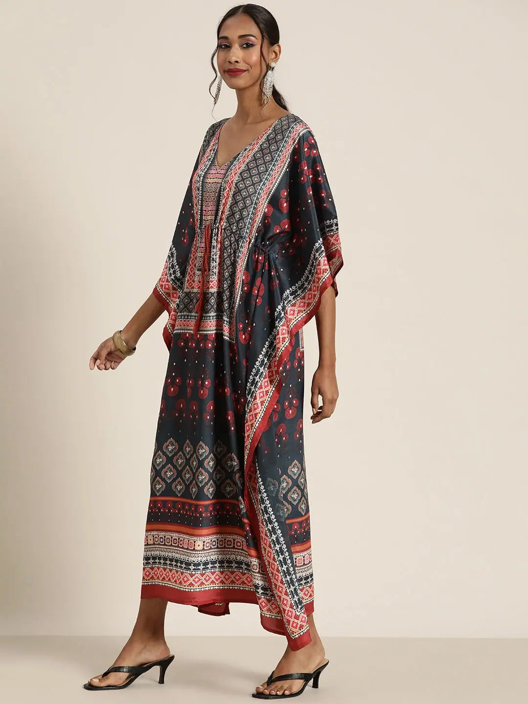 Navy & Rust Floral Kaftan Dress - Printed Kaftans for Women