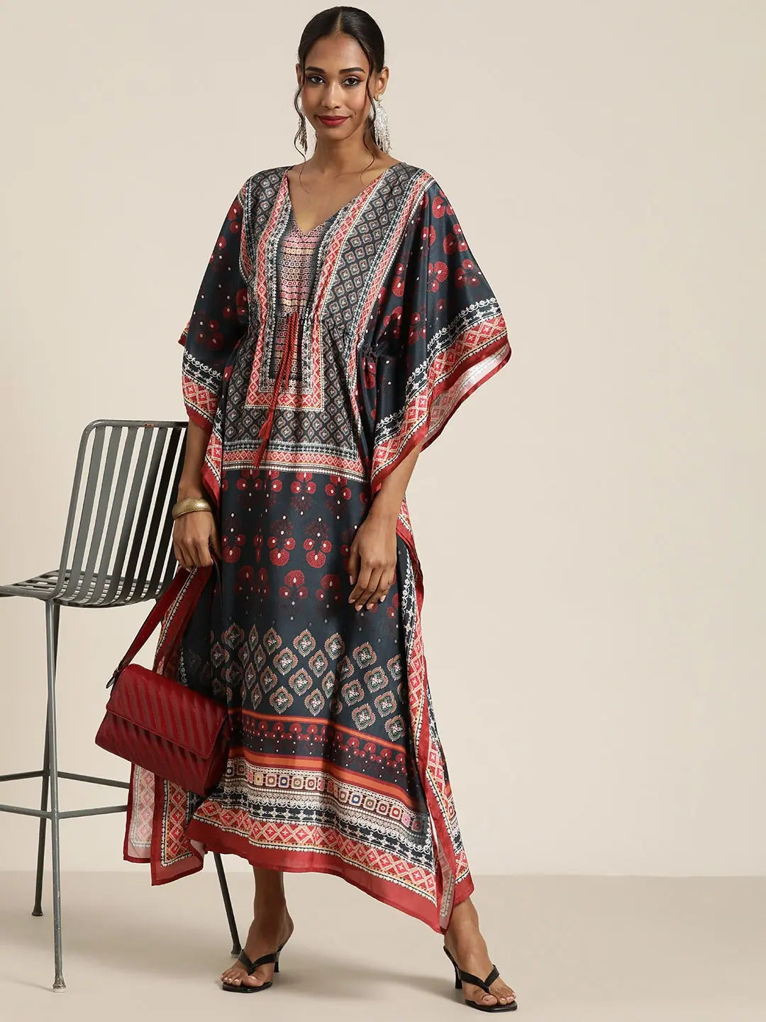 Navy & Rust Floral Kaftan Dress - Printed Kaftans for Women