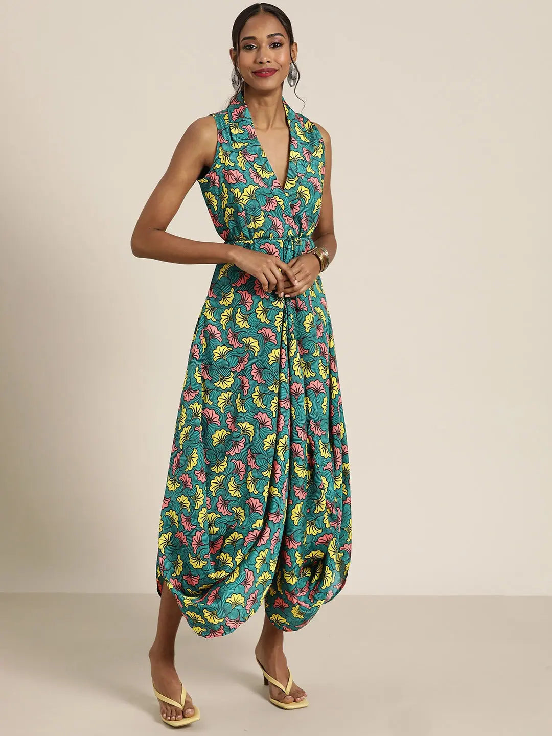 Teal Floral Dhoti Dress | Unique Dhoti Kurta Set for Women