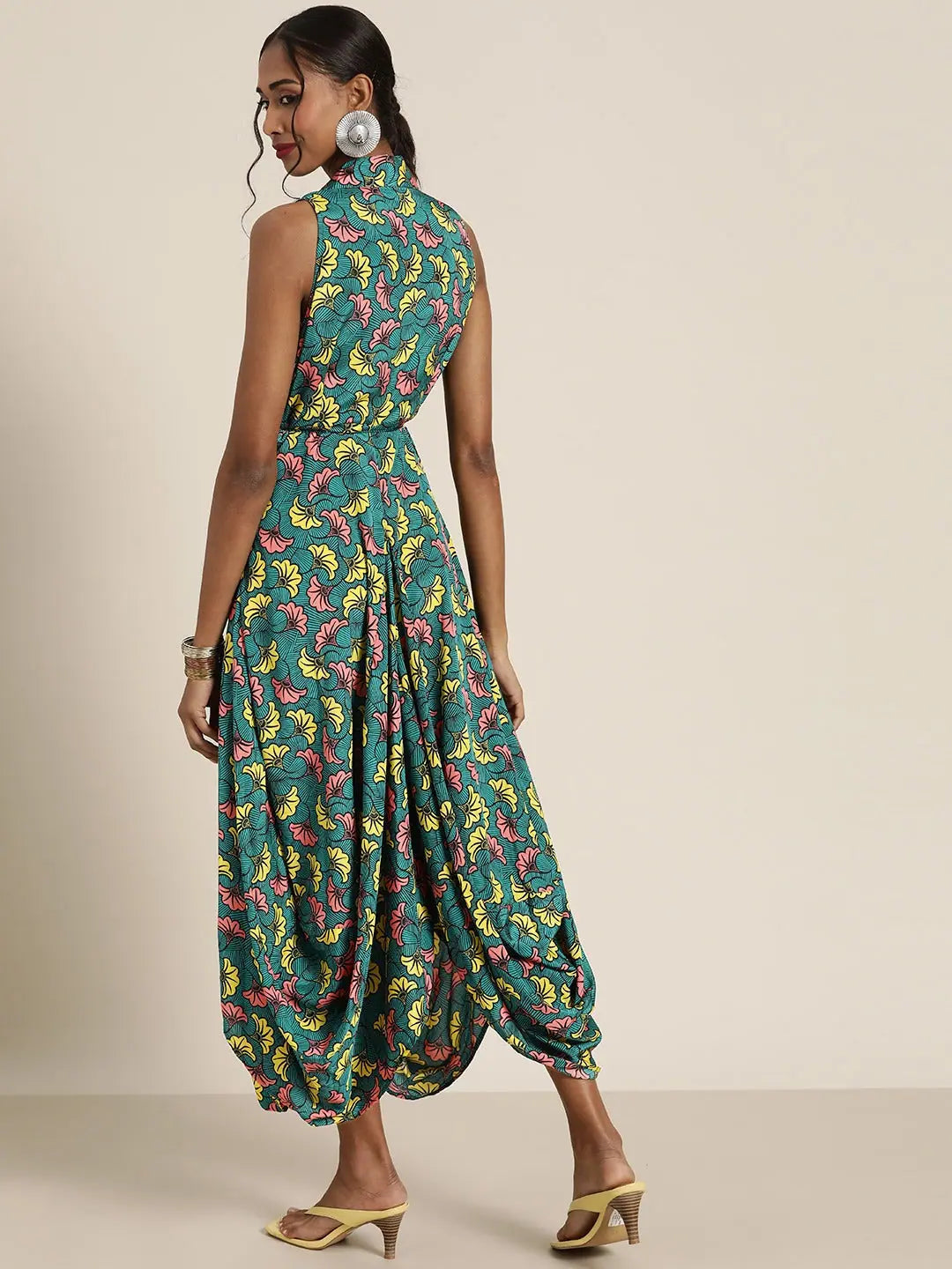 Teal Floral Dhoti Dress | Unique Dhoti Kurta Set for Women