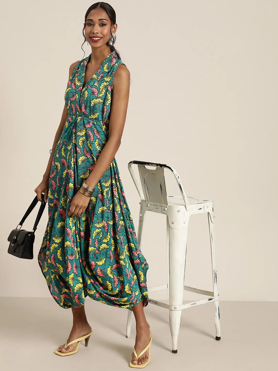 Teal Floral Dhoti Dress | Unique Dhoti Kurta Set for Women