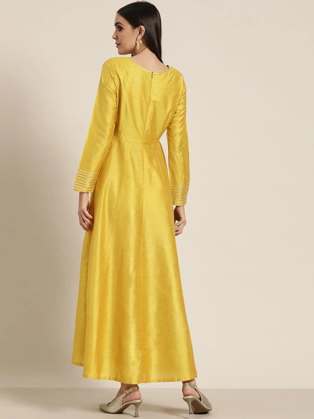 Mustard Gota Anarkali Dress | Maxi Length Cotton Silk Anarkali...