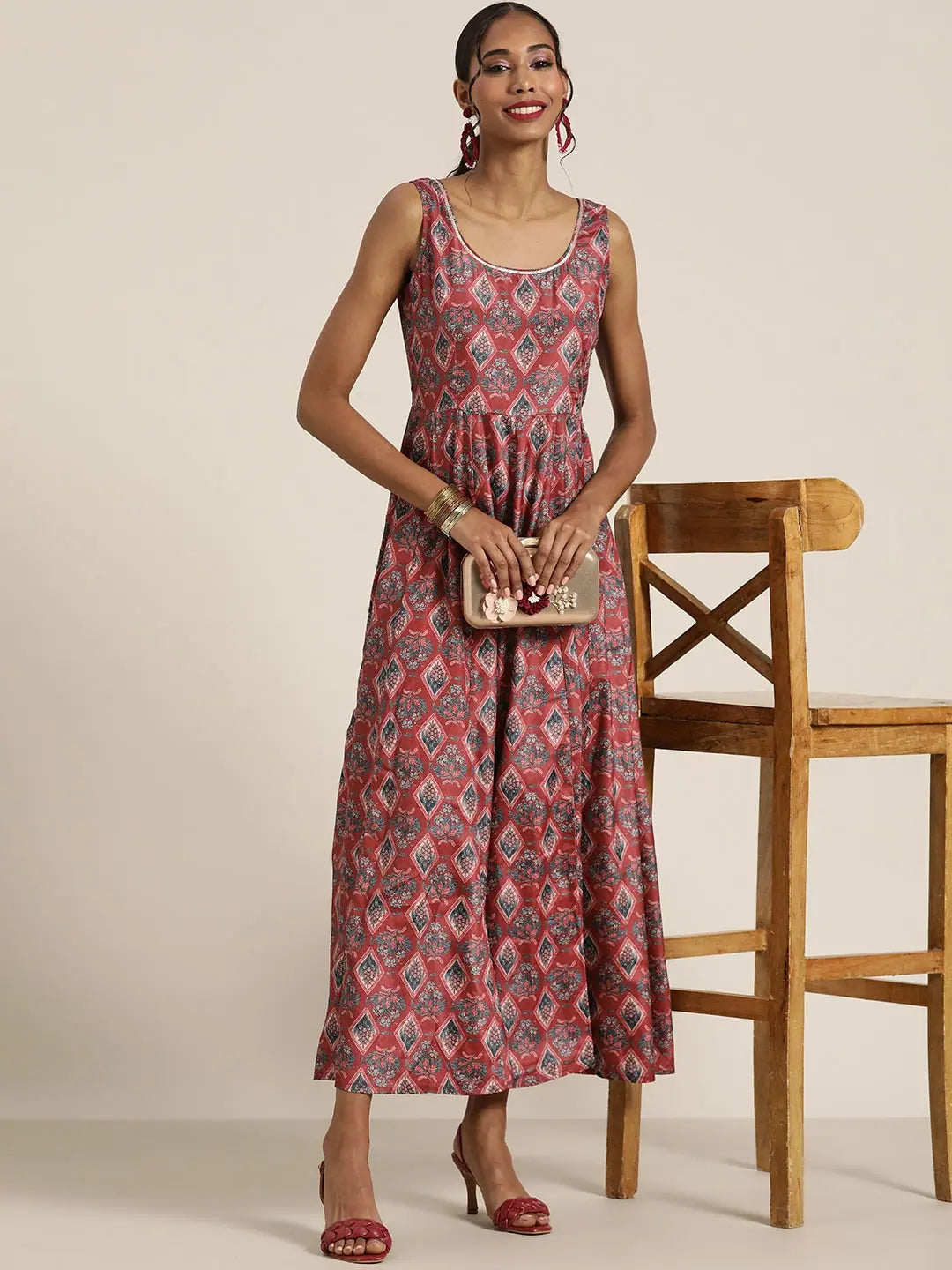 Maroon Floral Sleeveless Anarkali Dress | Women's Anarkali Gown