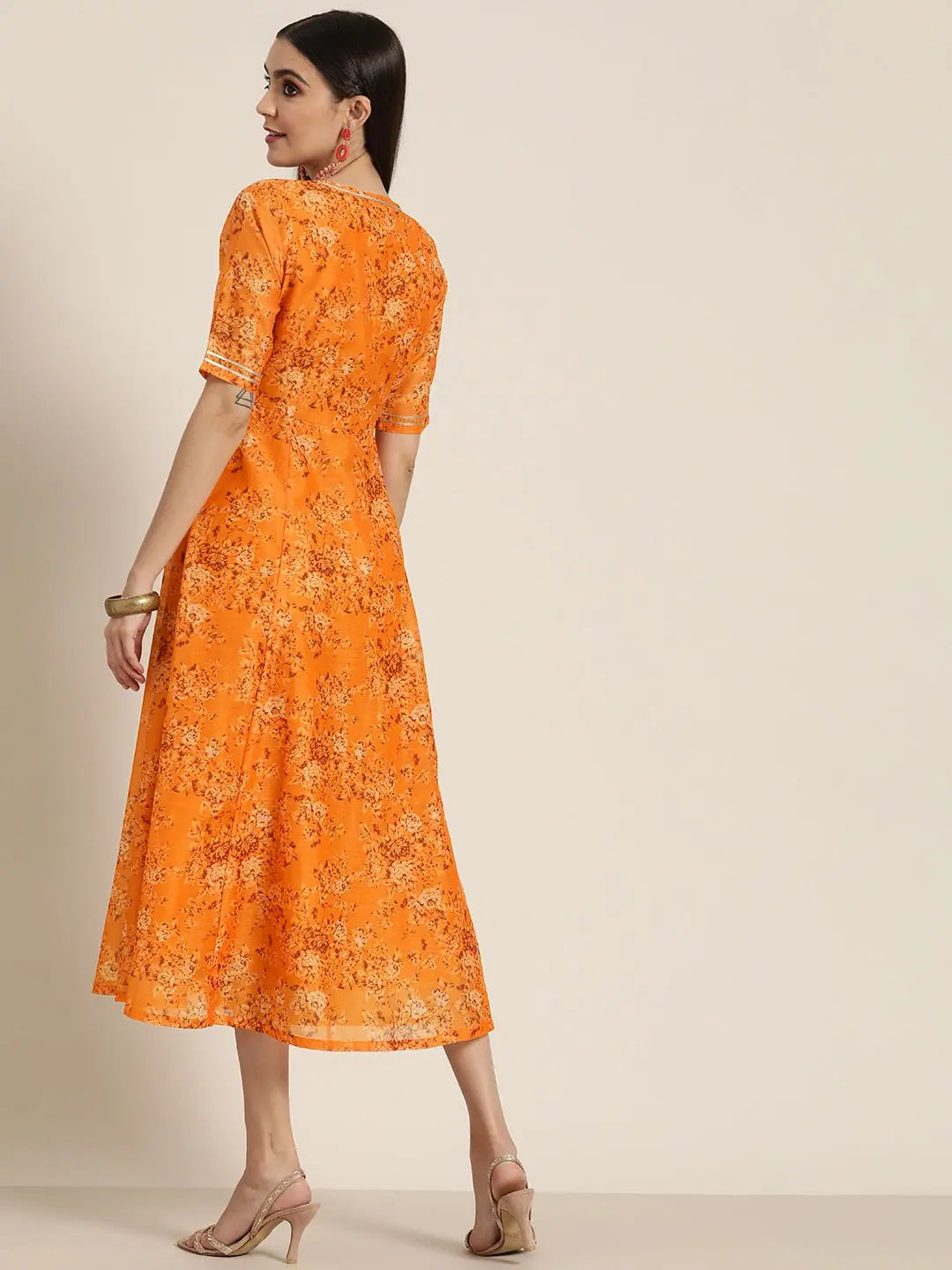 Floral Anarkali Dress - Mustard V Neck Anarkali Kurti for Women