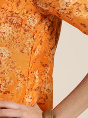 Women Mustard Floral V Neck Anarkali Dress