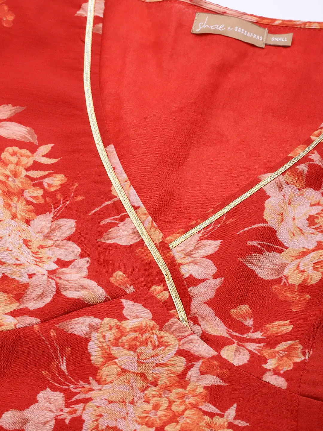 Red Floral V Neck Anarkali Dress | Women's Anarkali Kurti