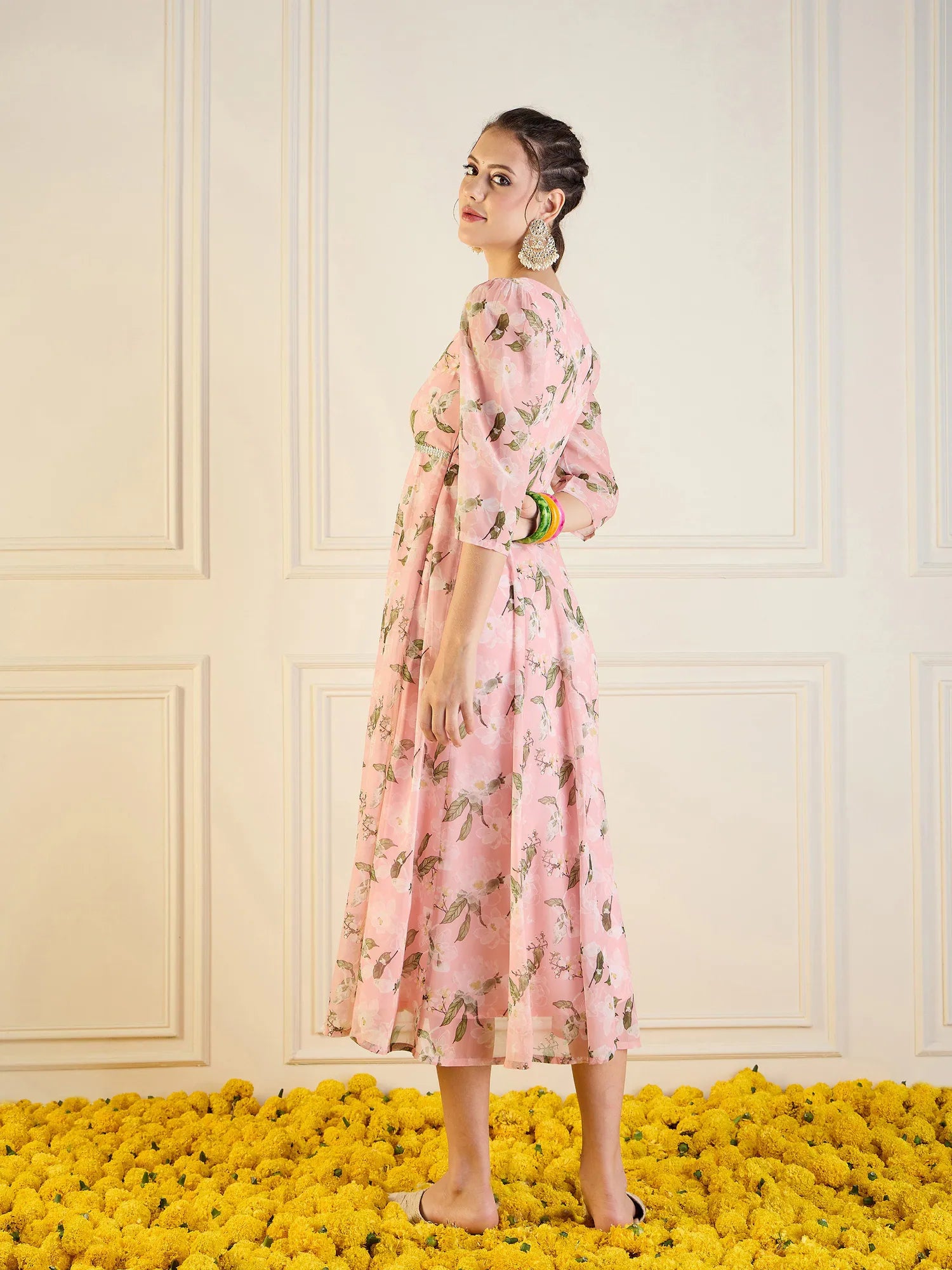 Peach Floral Anarkali Maxi Dress - Indian Dresses Online