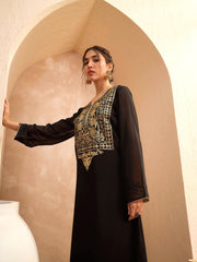 Women Black Embroidered Round Neck Abaya Dress-SHDRS12813