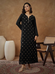 Women Black Embroidered Abaya Dress-SHDRS13274