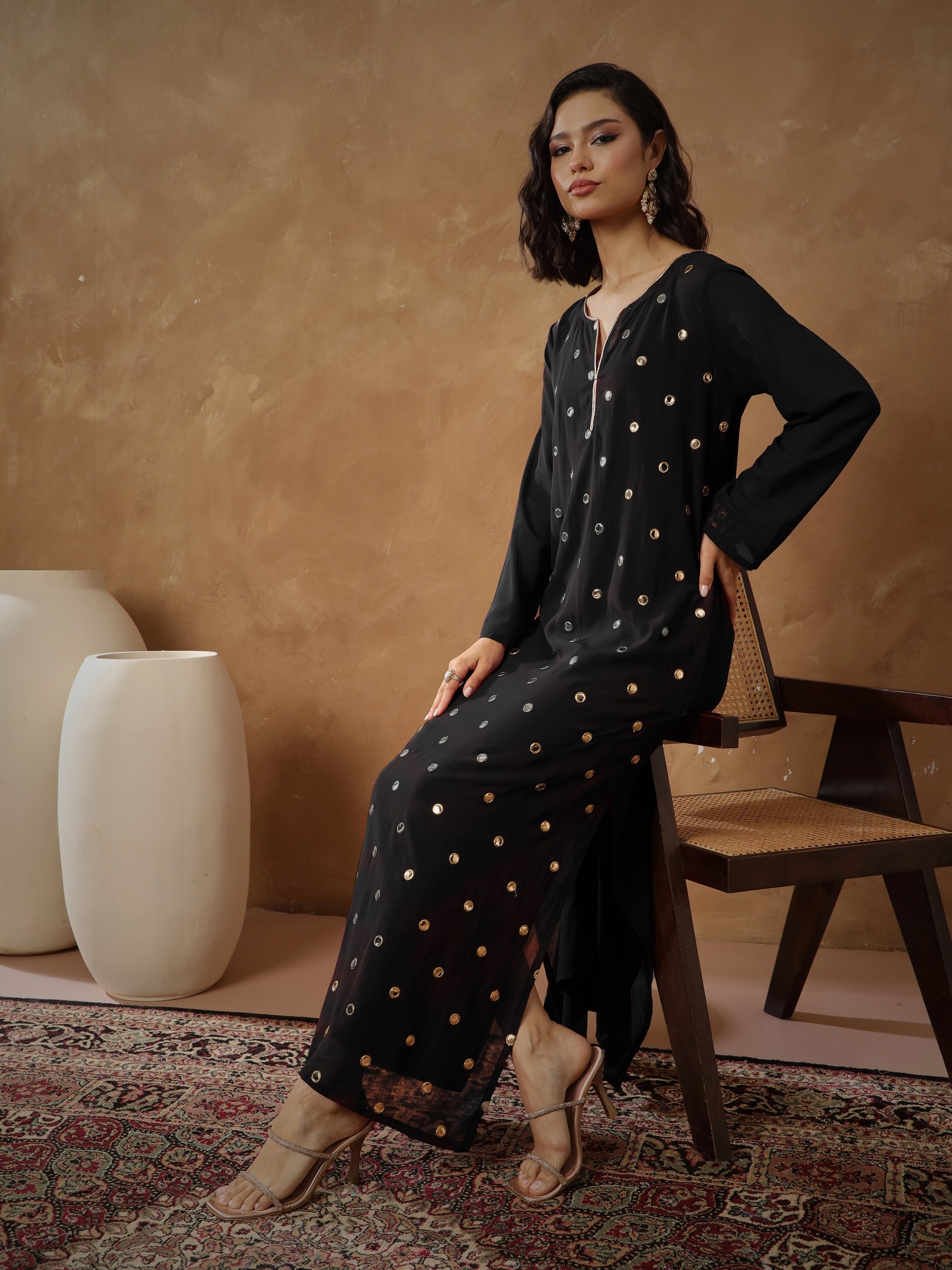 Women Black Embroidered Abaya Dress-SHDRS13274
