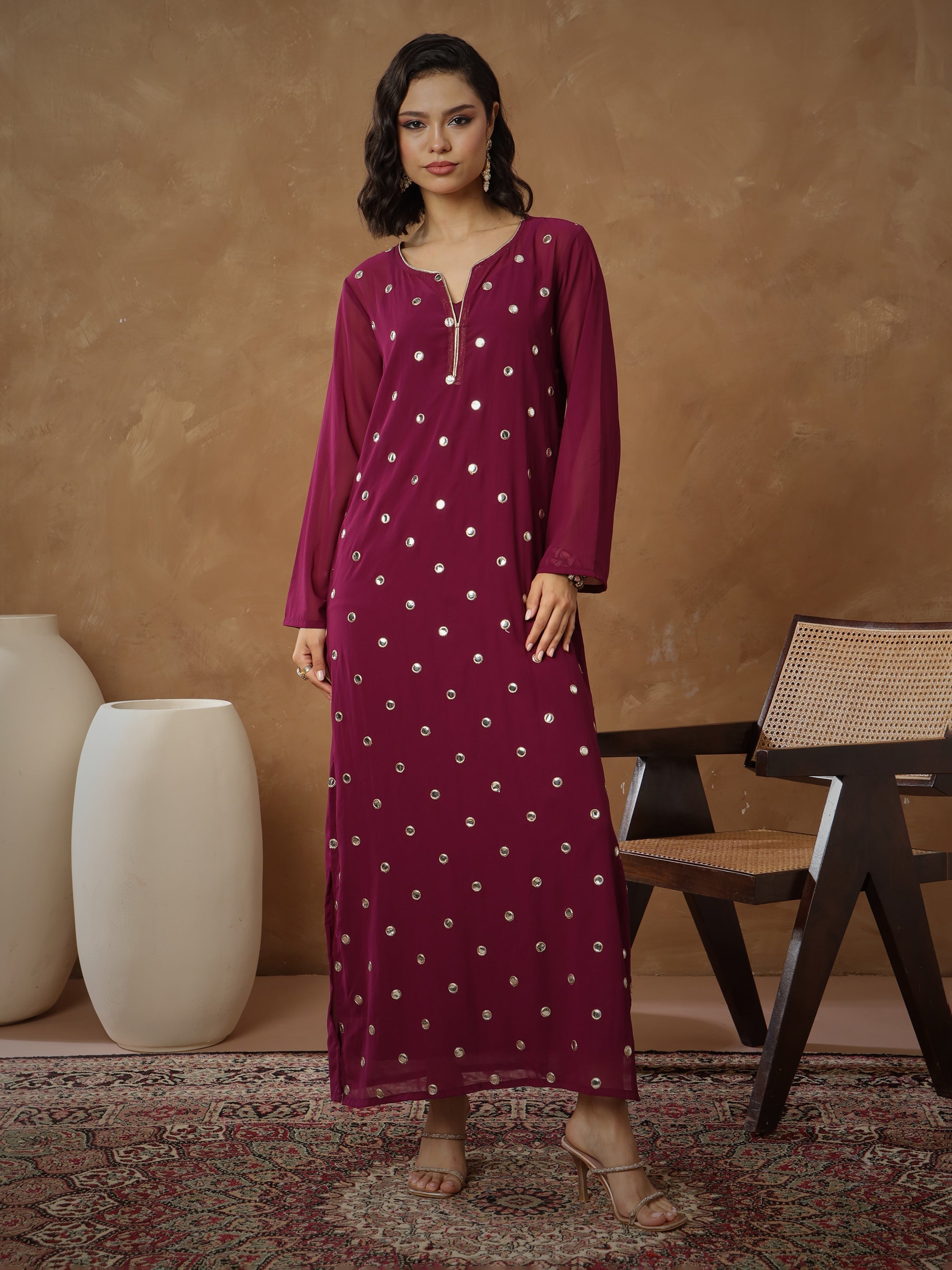 Women Purple Embroidered Abaya Dress-SHDRS13275