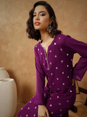 Women Purple Embroidered Abaya Dress-SHDRS13275