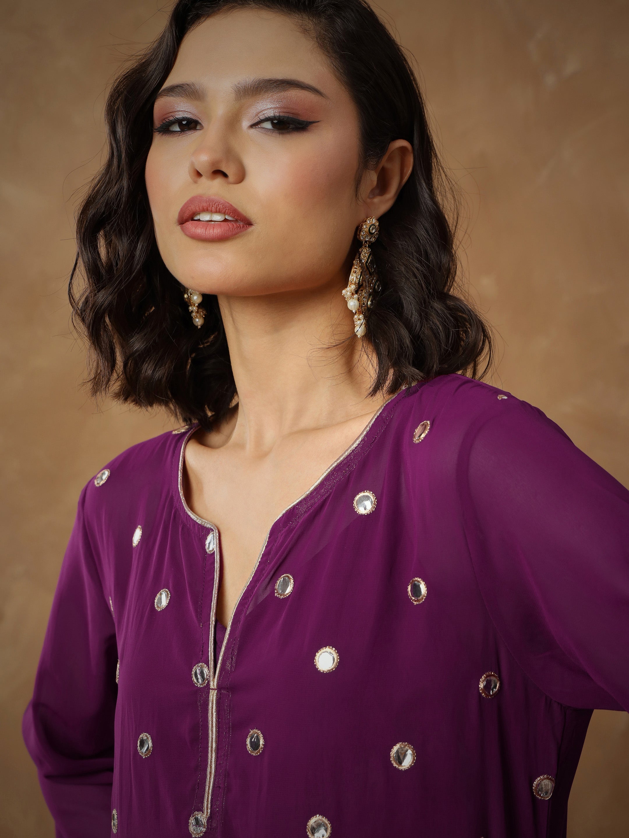 Women Purple Embroidered Abaya Dress-SHDRS13275