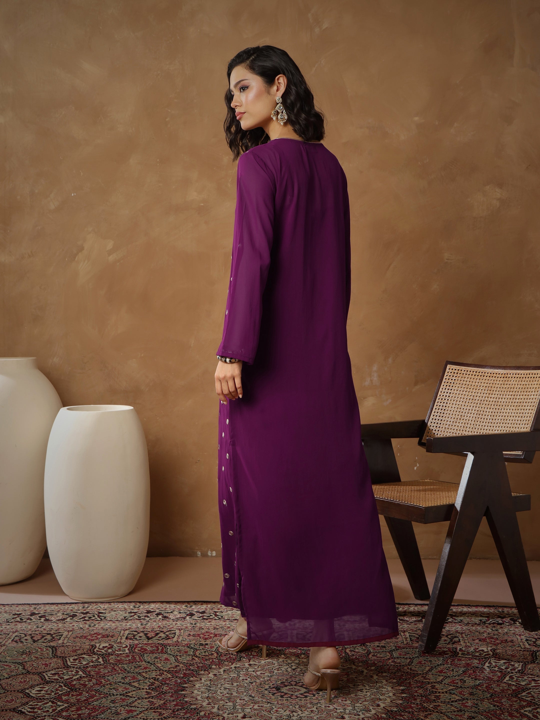 Women Purple Embroidered Abaya Dress-SHDRS13275