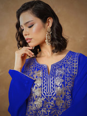 Women Navy Embroidered Round Neck Abaya Dress-SHDRS13276