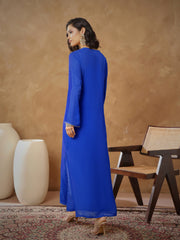 Women Navy Embroidered Round Neck Abaya Dress-SHDRS13276