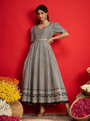 Women Black & White Geometric Anarkali Maxi Dress-SHDRS13321