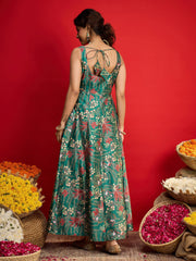 Women Green Floral Sleeveless Anarkali Maxi Dress-SHDRS13323