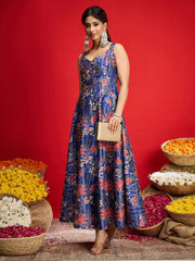 Women Navy Floral Sleeveless Anarkali Maxi Dress-SHDRS13324
