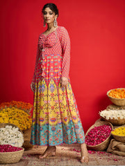 Women Pink Floral Front Dori Anarkali Dress-SHDRS13333