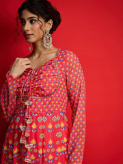 Women Pink Floral Front Dori Anarkali Dress-SHDRS13333