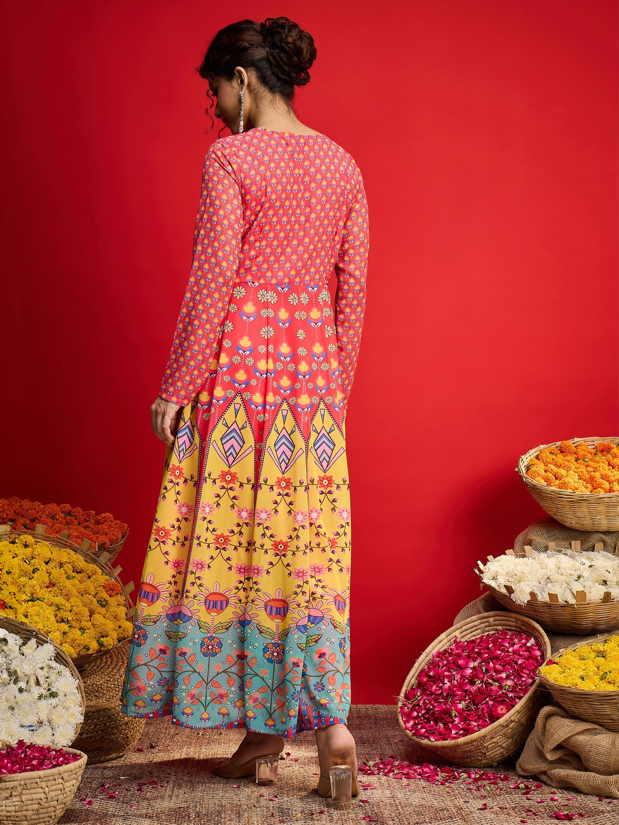 Women Pink Floral Front Dori Anarkali Dress-SHDRS13333