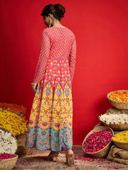 Women Pink Floral Front Dori Anarkali Dress-SHDRS13333