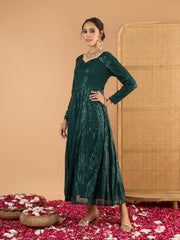 Women Teal Green Sequence Sweetheart Neck Anarkali Dress-SHDRS13424