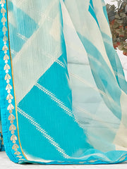 Women's Chiffon Blue Embellished Designer Saree With Blouse Piece-SHIVIKA1004