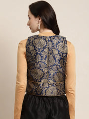 Women Printed Navy Sleeveless Jacket