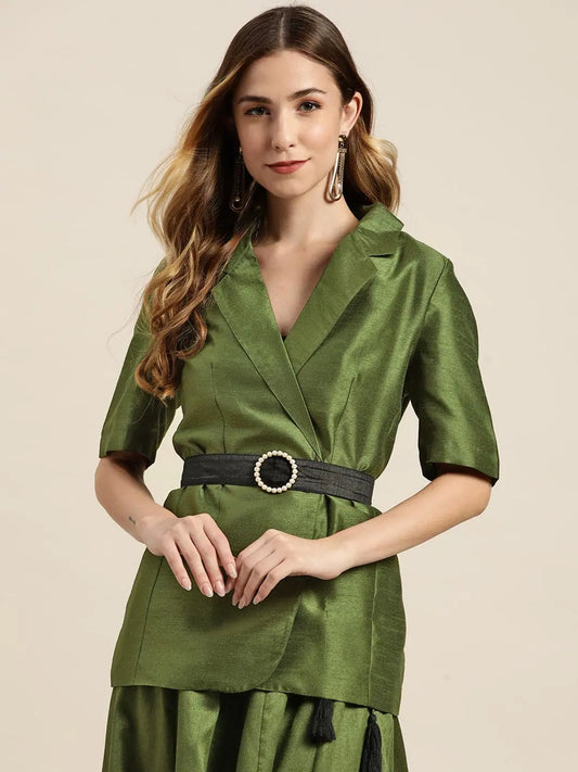 Women Solid Green Half Sleeve Jacket 1080