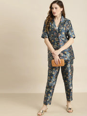 Women Printed Navy Half Sleeve Jacket