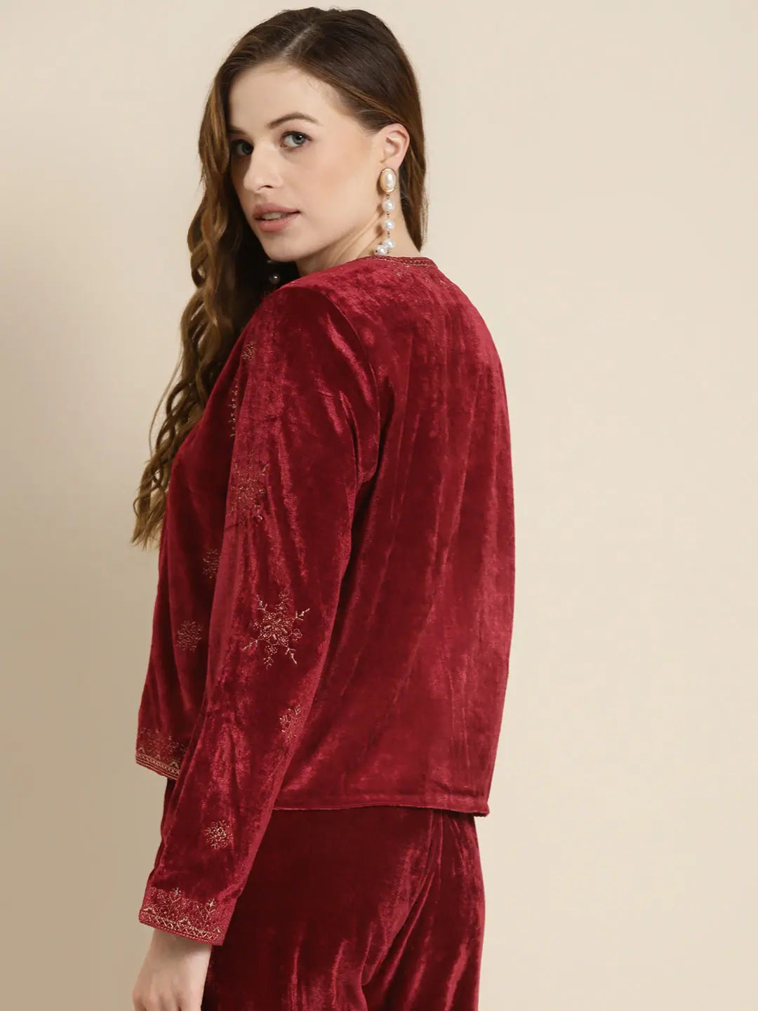 Embroidered Maroon Jacket - Trendy Women's Fashion Jackets
