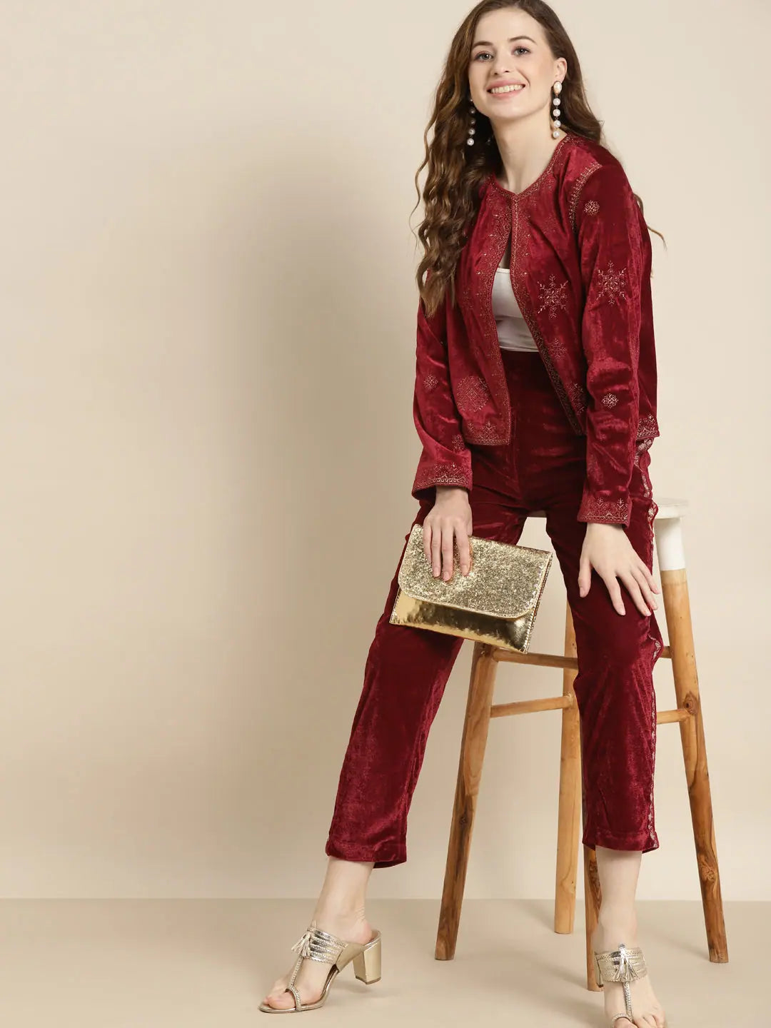Embroidered Maroon Jacket - Trendy Women's Fashion Jackets