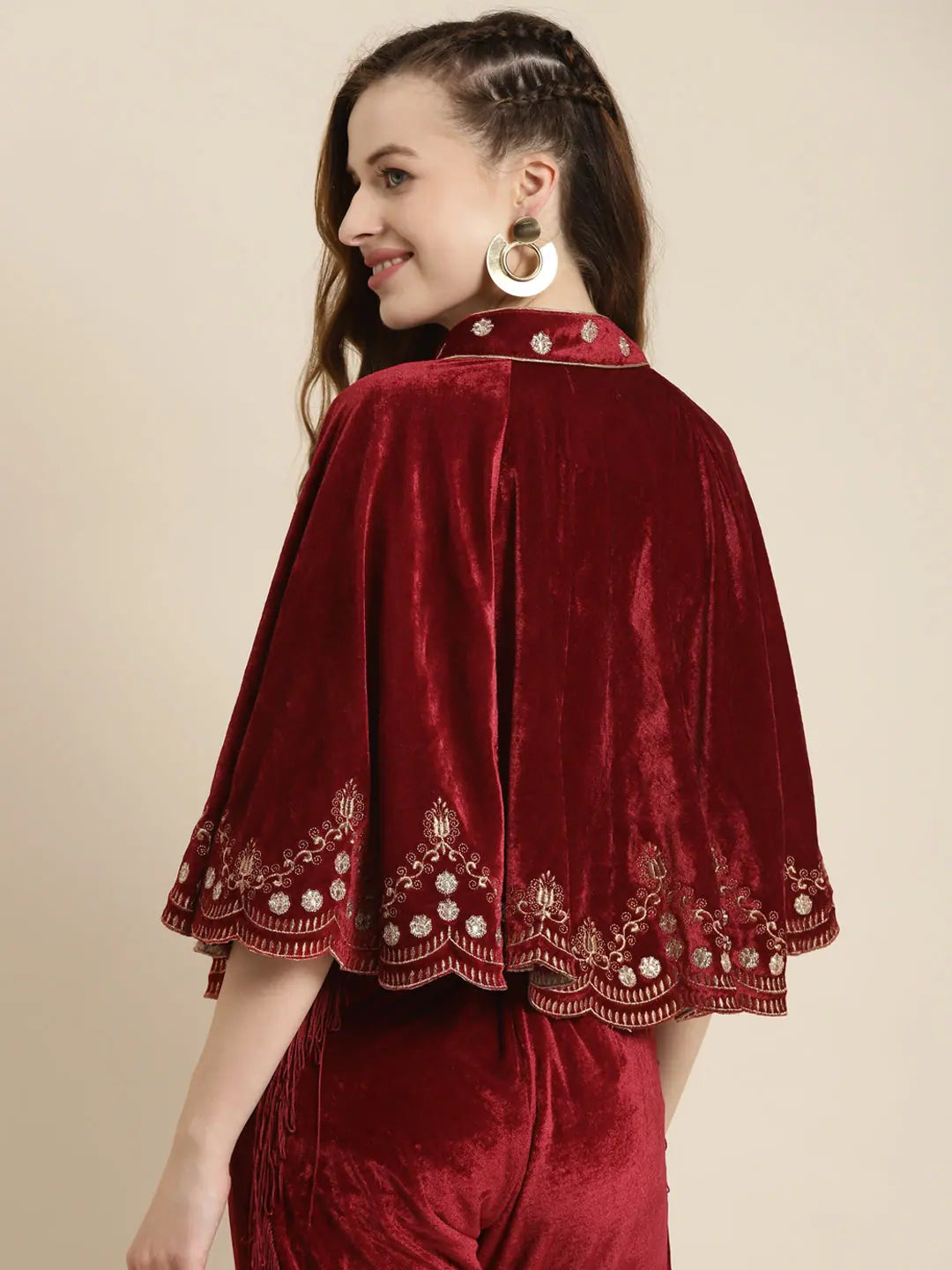 Embroidered Maroon Sleeveless Jacket | Women's Fashion Jackets