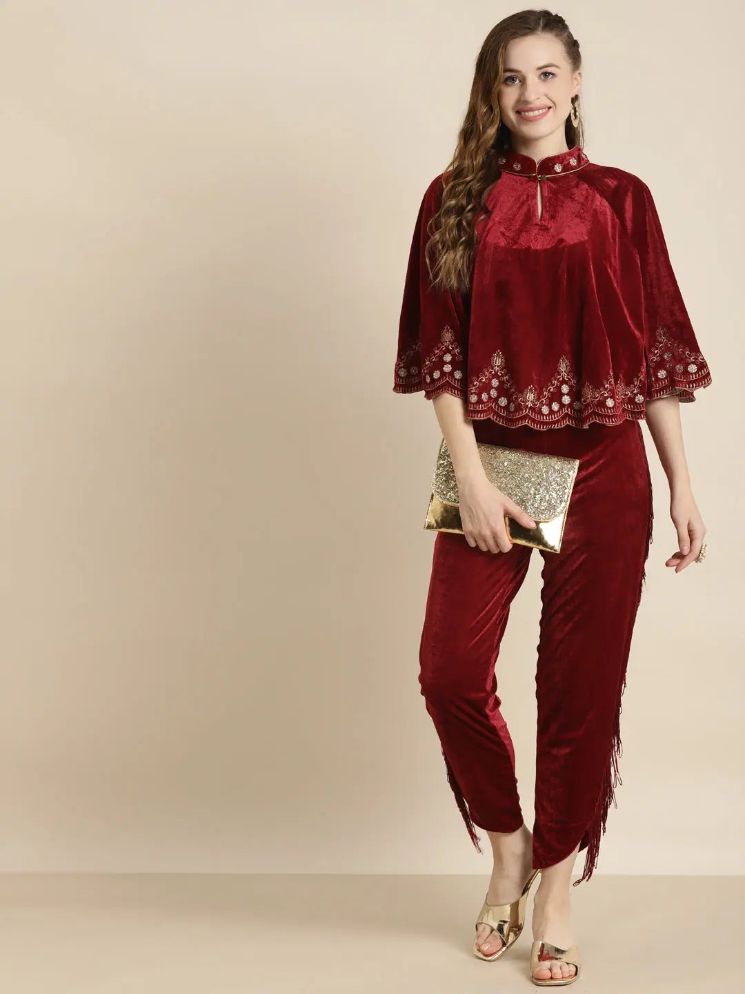 Embroidered Maroon Sleeveless Jacket | Women's Fashion Jackets