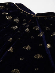 Women Printed Navy Sleeveless Jacket