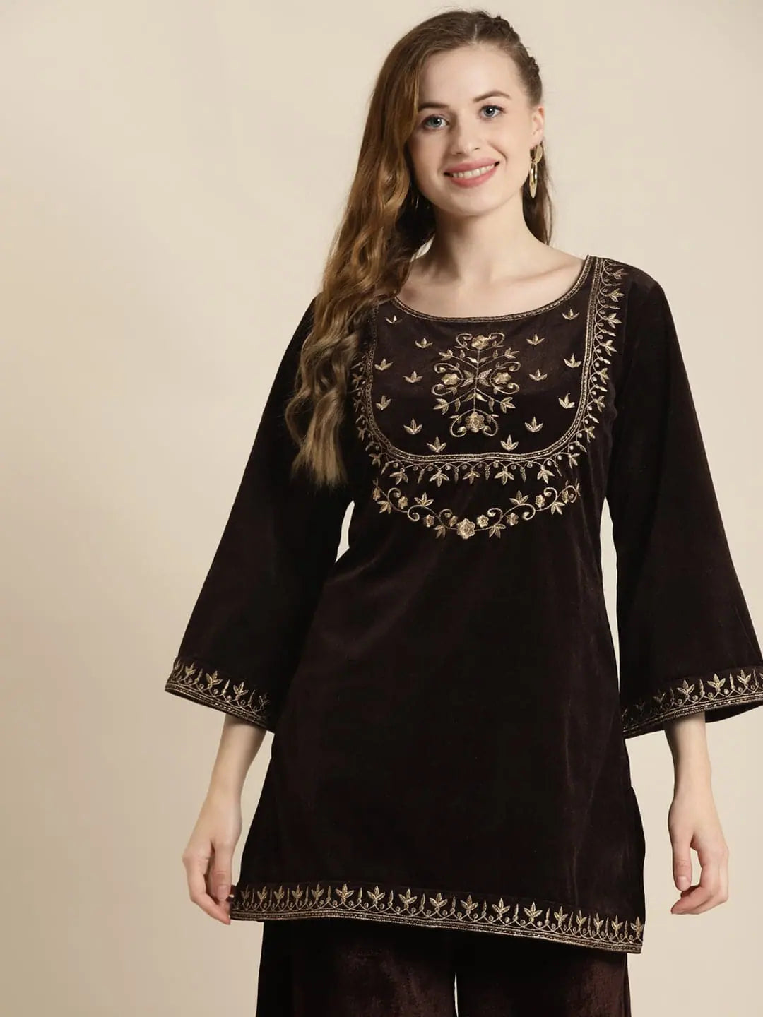 Women Printed Brown Jacket