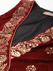 Women Printed Maroon Sleeveless Jacket
