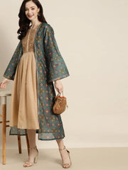 Women Printed Teal Full Sleeve Jacket