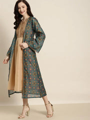 Women Printed Teal Full Sleeve Jacket