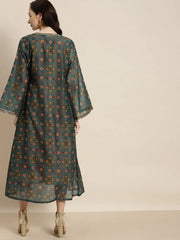 Women Printed Teal Full Sleeve Jacket