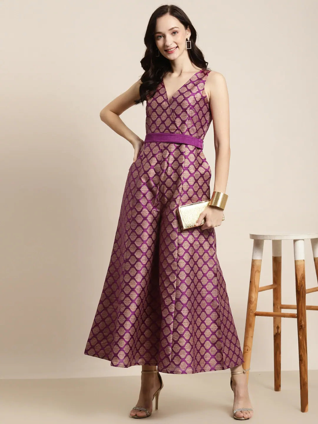 Women's Printed Purple Jumpsuit | Designer Lehenga Alternative
