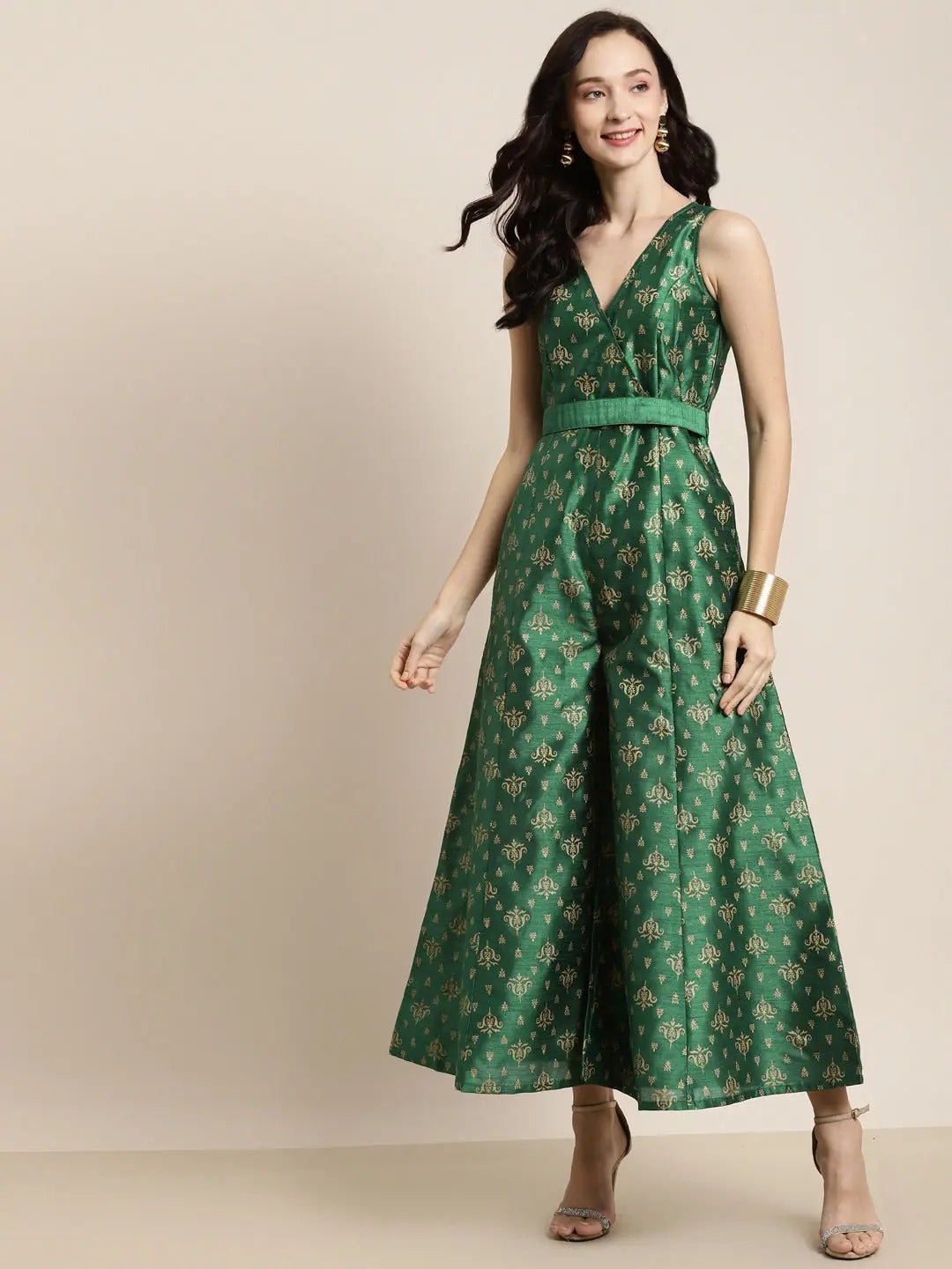 Green Printed Jumpsuit for Women | Designer Lehenga Inspired