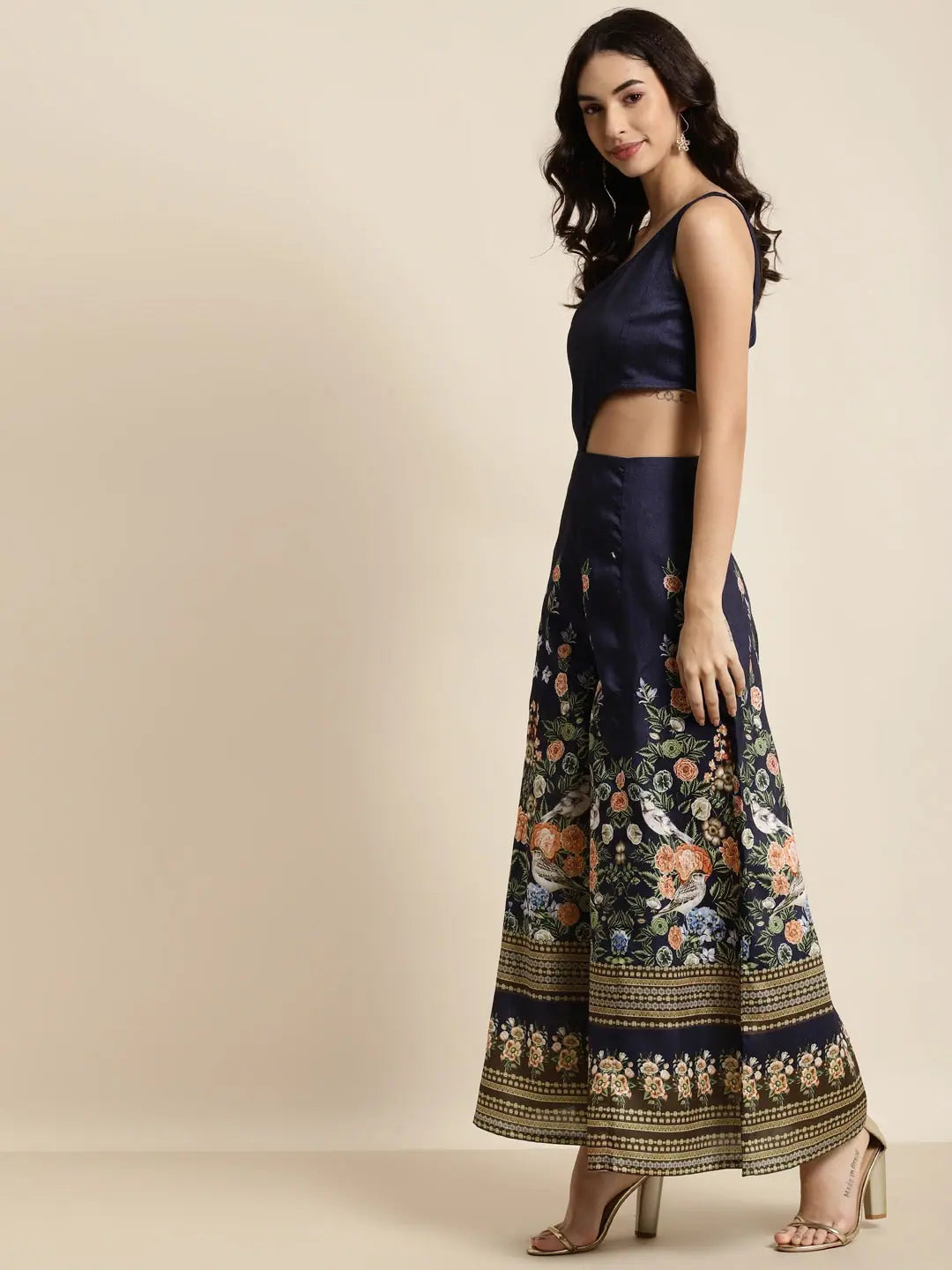 Navy Printed Jumpsuit for Women | Traditional Indian Lehenga