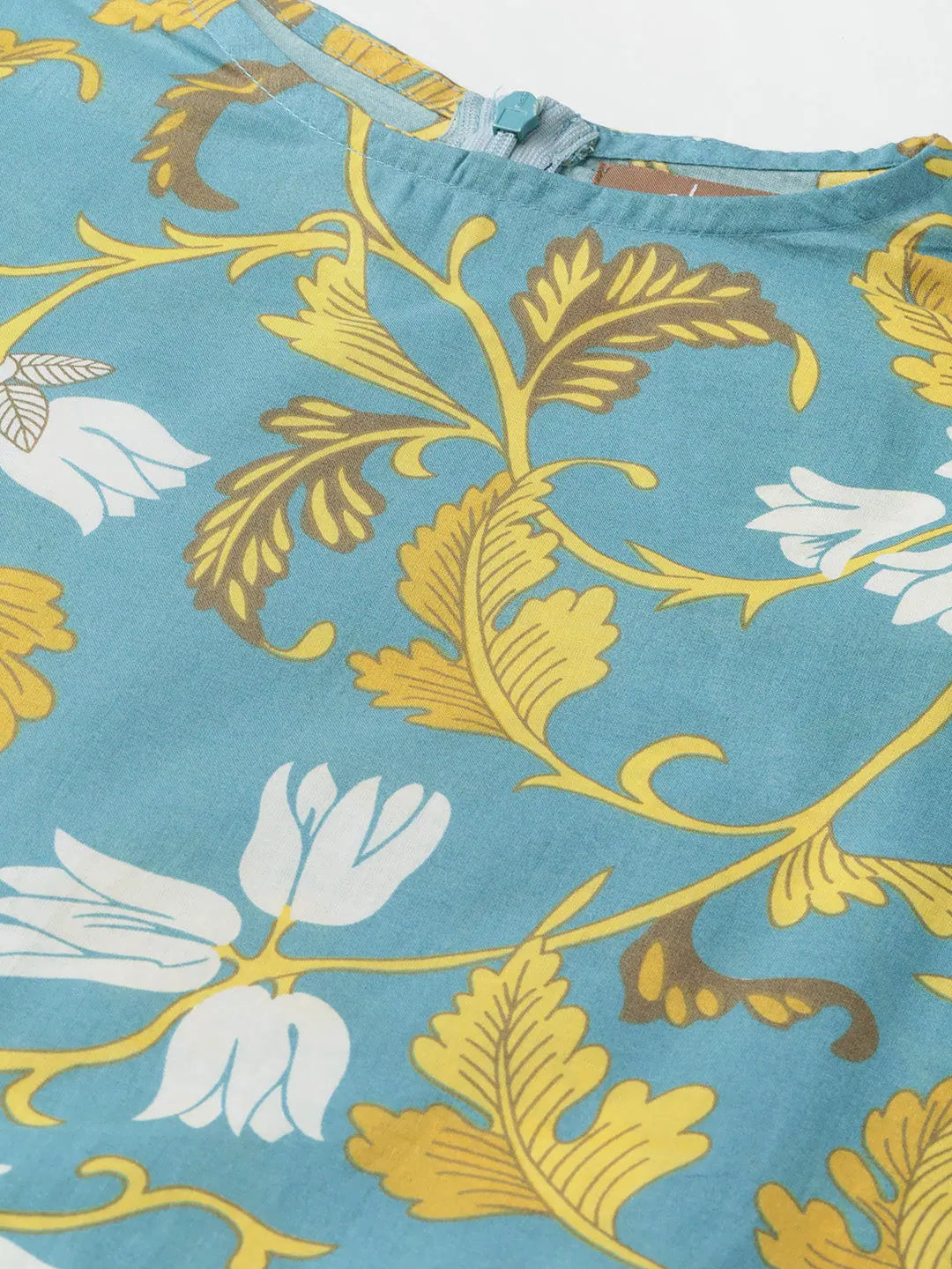 Turquoise Floral Cold Shoulder Indian Kurta for Women