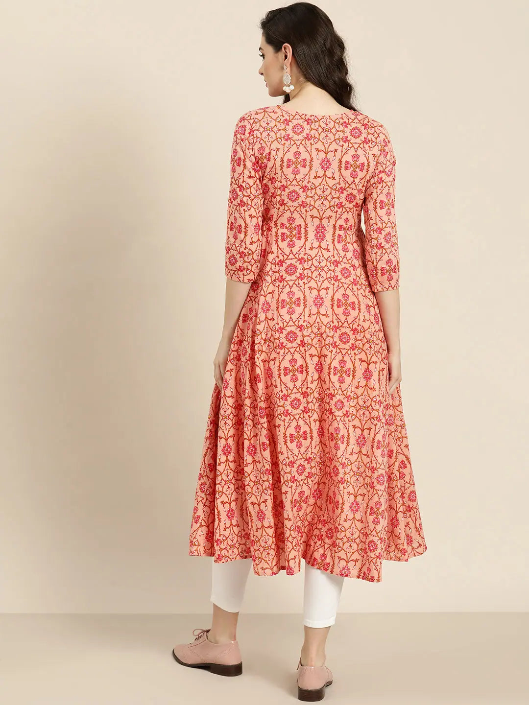 Peach Floral Anarkali Kurta | Rayon Anarkali Kurti for Women