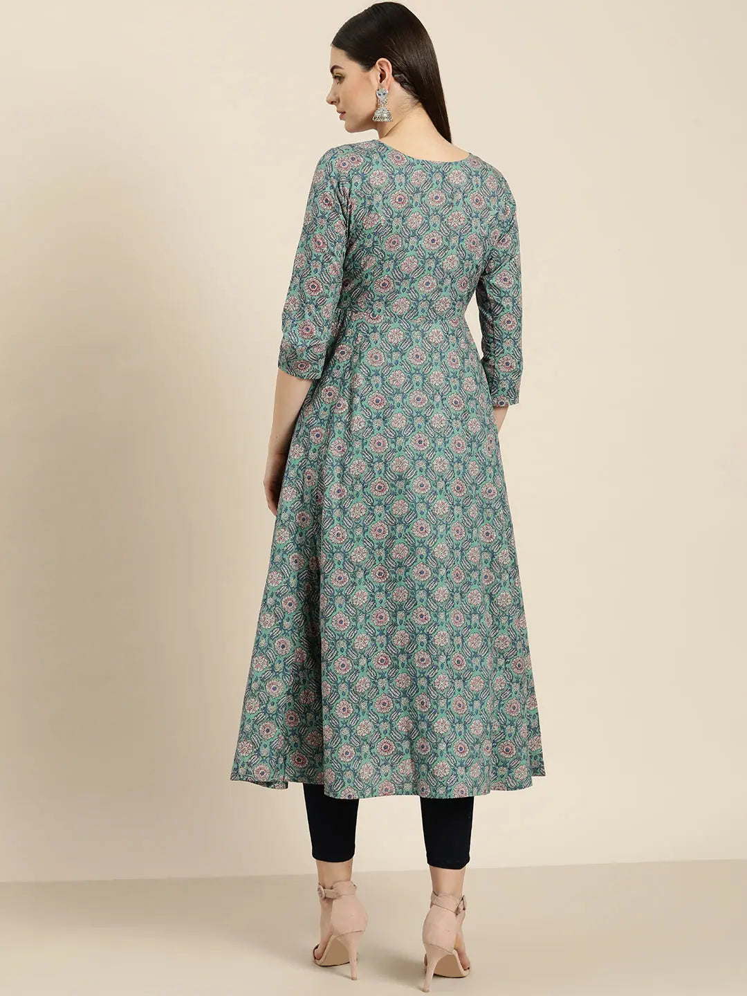 Sea Green Floral Anarkali Kurta | Rayon Anarkali Kurti