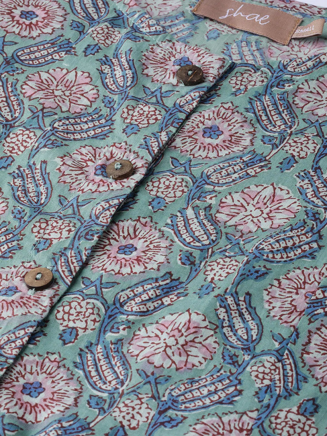 Sea Green Floral Anarkali Kurta | Rayon Anarkali Kurti